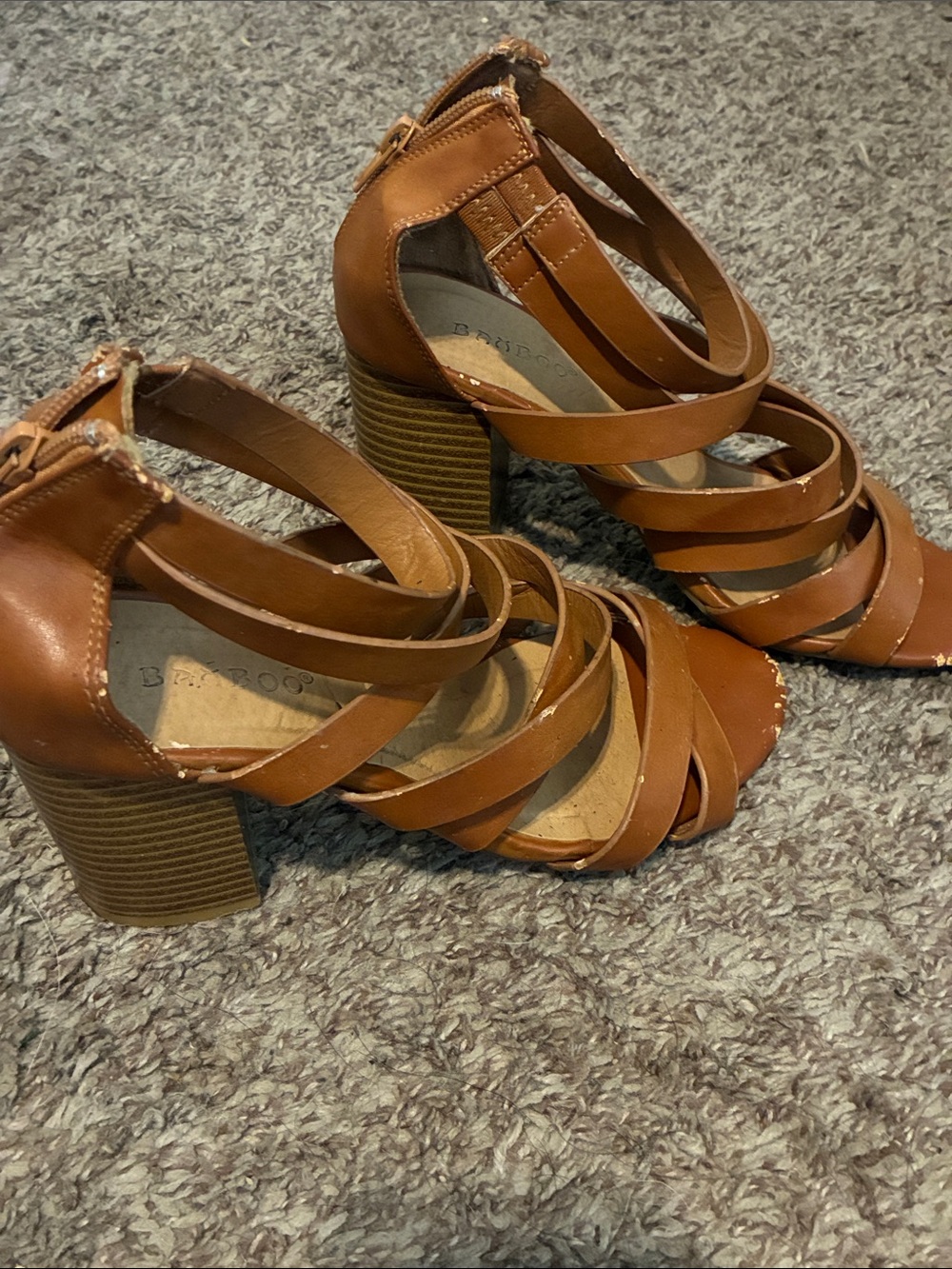 BAMBOO Tan Strappy Block Heel Sandals
